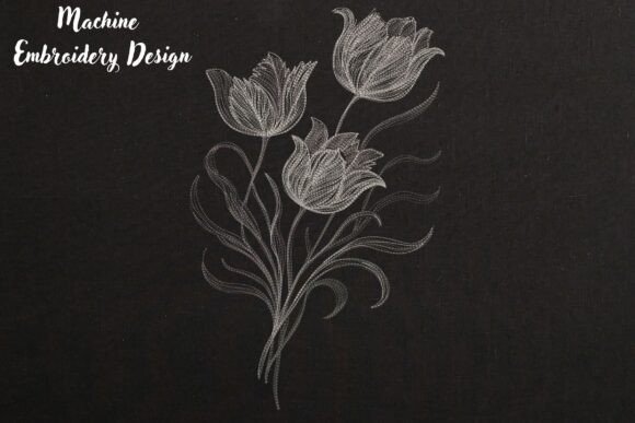 Download Elegant Tulip Trio Blackwork on Black - Blackwork Collection